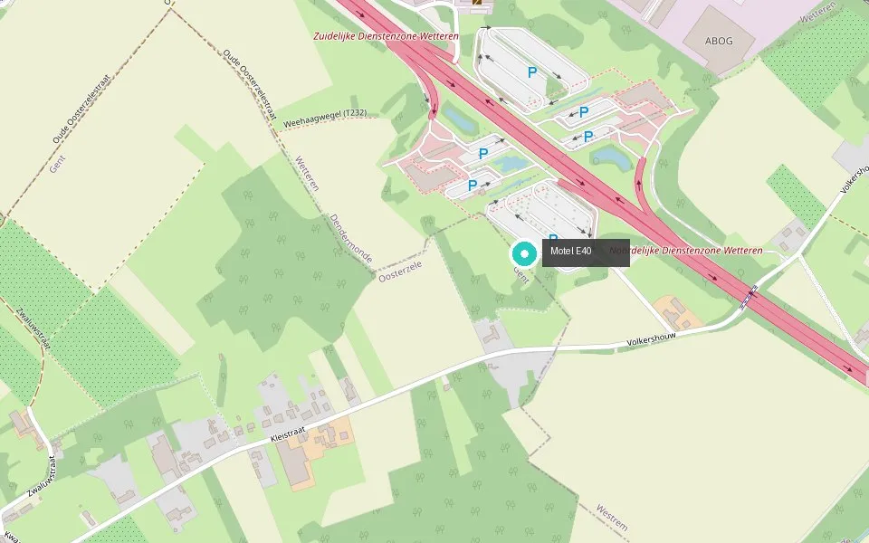 Kaart met de ligging van Motel E40 aan de E40 in Wetteren